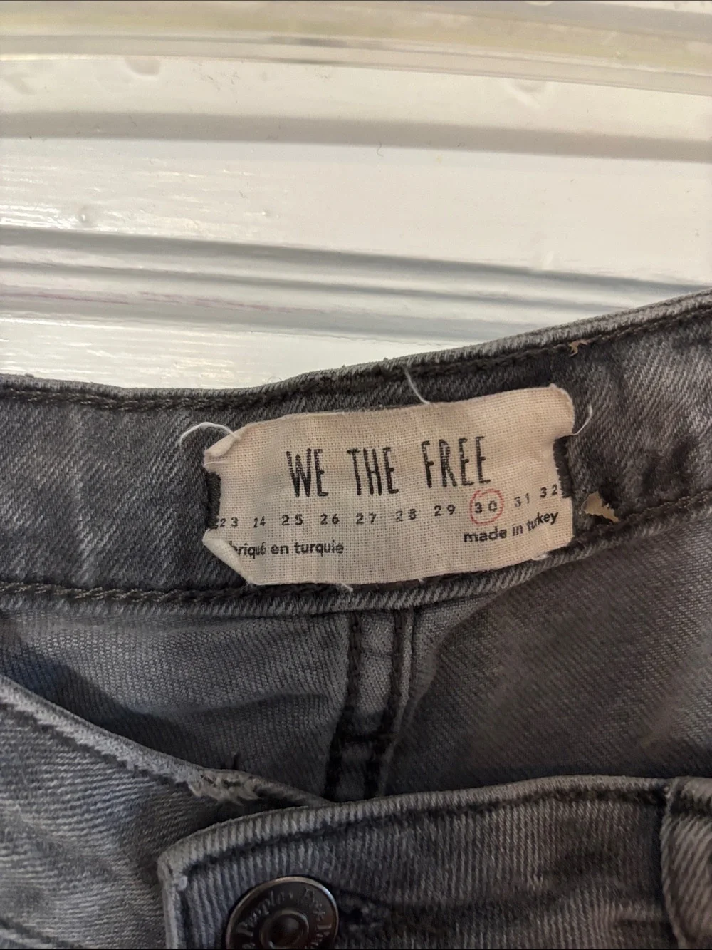 We The Free Gray Jeans with Black Floral Embroidery